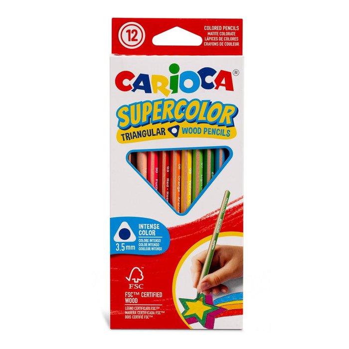 LAPIZ CARIOCA SUPERCOLOR TRIANGULAR 12 COLORES SURTIDOS | 12 UNIDADES | (UNIVERSAL ESPAÑOLA S,A,) Imagen principal del producto