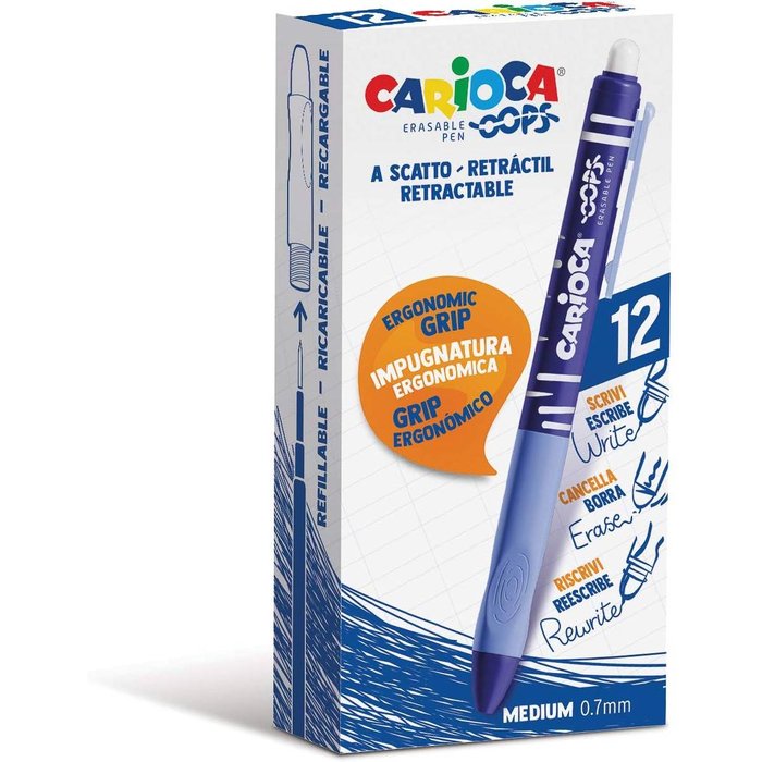 BOLIGRAFO BORRABLE CARIOCA OOPS CLIP AZUL | 12 UNIDADES | (UNIVERSAL ESPAÑOLA S,A,) Imagen principal del producto
