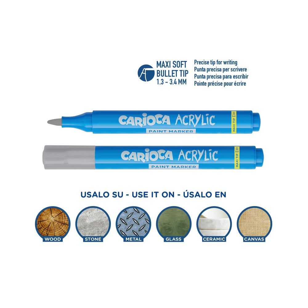 Rotulador Carioca Acrylic Maxi Tip Plata, pack 8 uds