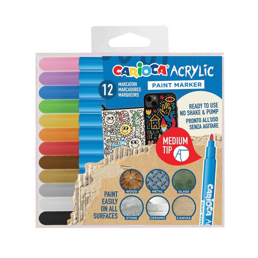 Rotulador Carioca Acrylic Medium 12 Colores Surtidos Universal Española