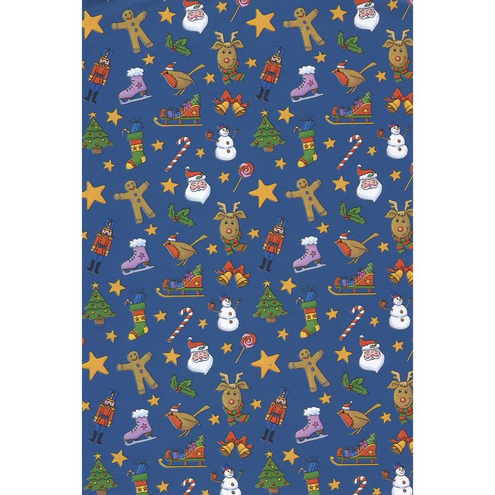 BOBINA PAPEL REGALO 62CM DIBUJITOS DE NAVIDAD FONDO AZUL | SADOCH | 1 UNIDAD | 8006715332414