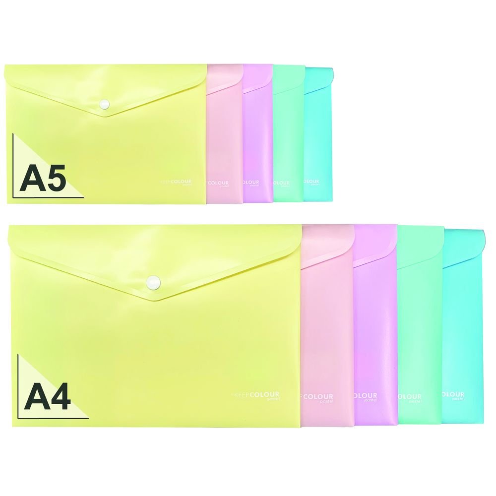 PACK 5 SOBRES A4 PORTADOCUMENTOS CIERRE BOTON COLOR PASTEL | 1 UNIDADES | (ARDA) Imagen principal del producto