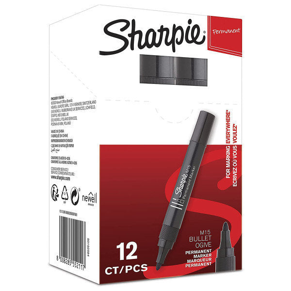 Rotulador Sharpie Permanente M15 Punta Redonda Negro | Sharpie | Pack 12 Unidades Imagen principal del producto