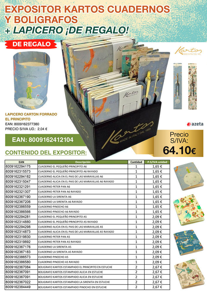 Expositor Kartos Cuadernos y Bolígrafos con Regalo Lapicero