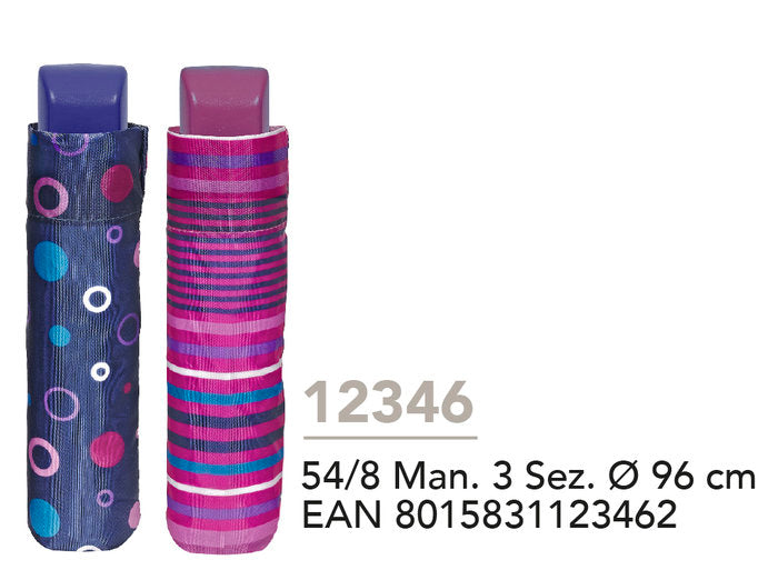 PARAGUAS MUJER MINI PLEGABLE 54/8 MAN, 3 SECT, IMPRESA | PERLETTI | 1 UNIDAD | 8015831123462