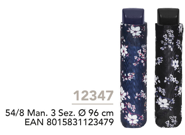 PARAGUAS MUJER MINI PLEGABLE 54/8 MAN, DISEÑO FLORAL | PERLETTI | 1 UNIDAD | 8015831123479
