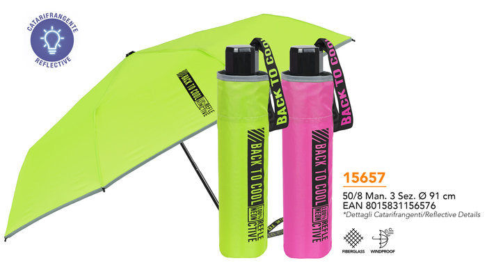 PARAGUAS INFANTIL MINI PLEGABLE 50/8 MAN, FUCSIA/VERDE FLUO | PERLETTI | 1 UNIDAD | 8015831156576