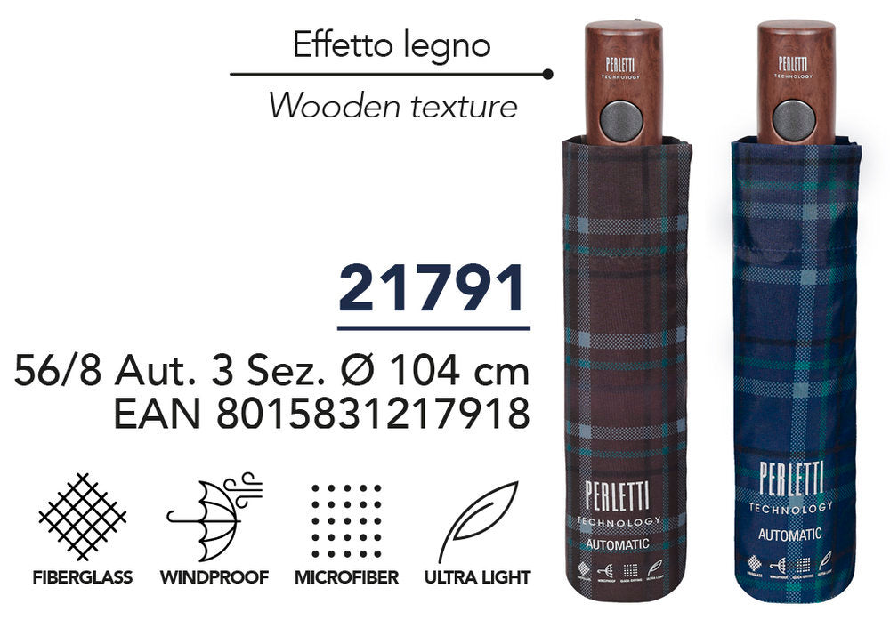 PARAGUAS HOMBRE PLEGABLE 56/8 AUTOMATICO ESCOCES | PERLETTI | 1 UNIDAD | 8015831217918 Imagen principal del producto