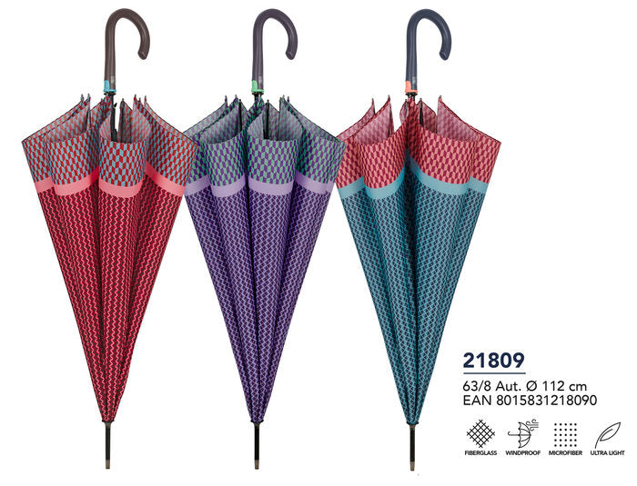 PARAGUAS MUJER 63/8 AUT, ESTAMPADO GEOMETRICA LIGERA | PERLETTI | 1 UNIDAD | 8015831218090