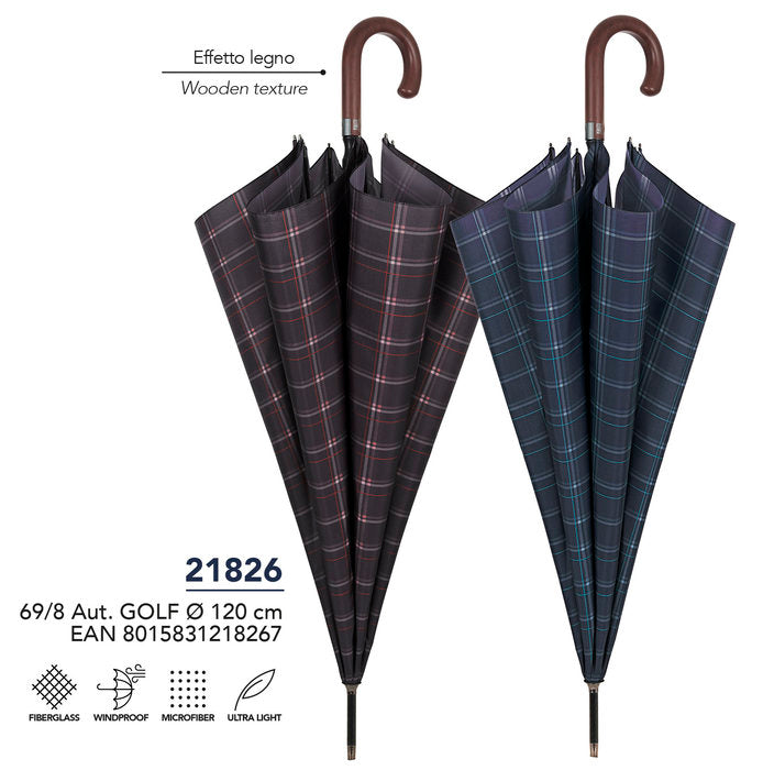 PARAGUAS HOMBRE GOLF 69/8 AUT, IMPRESION ESCOCESA LIGERA | PERLETTI | 1 UNIDAD | 8015831218267