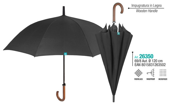 PARAGUAS LARGO HOMBRE GOLF 69/8 AUT NEGRO | PERLETTI | 1 UNIDAD | 8015831263502