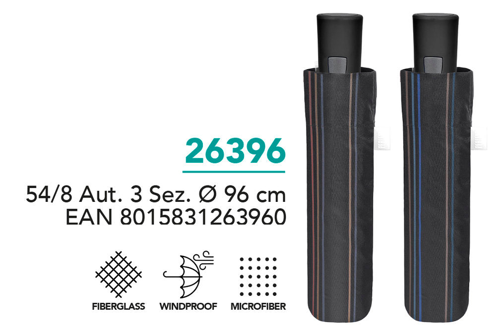 PARAGUAS HOMBRE PLEGABLE 54/8 AUTOMATICO CON RAYAS | PERLETTI | 1 UNIDAD | 8015831263960