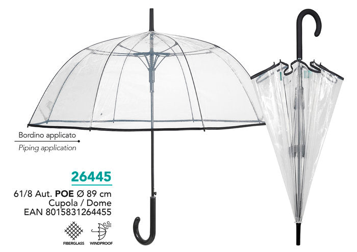 Paraguas Mujer 61/8 Aut. Forma de Cúpula Poe Transparente Perletti