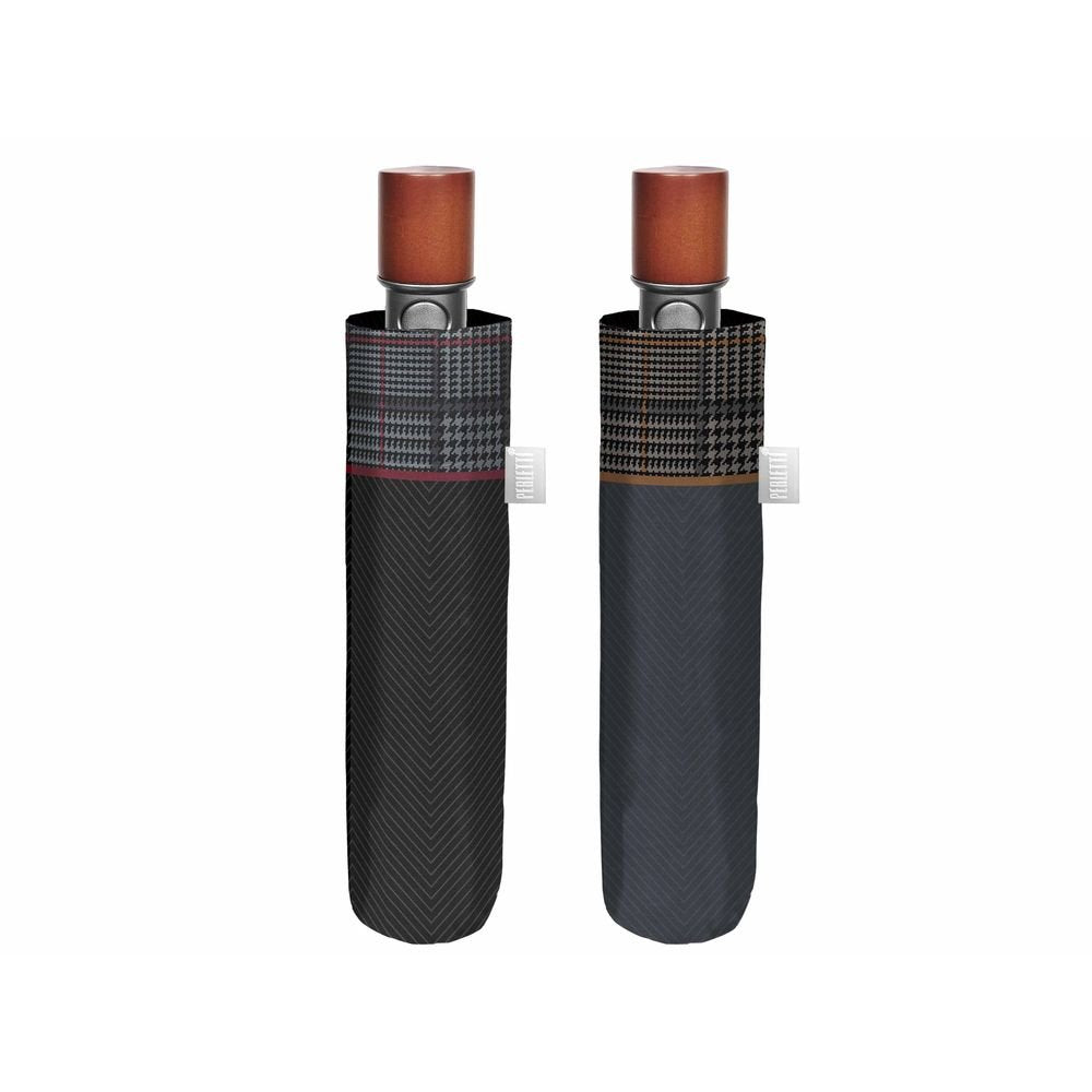 Paraguas Hombre Plegable 54/8 Aut Liso con Ribete a Cuadros PERLETTI Imagen principal del producto