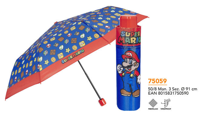 PARAGUAS INFANTIL PLEGABLE 50/8 MANUAL SUPER MARIO | PERLETTI | 1 UNIDAD | 8015831750590 Imagen principal del producto
