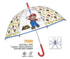 PARAGUAS INFANTIL 45/8 MAN, POE TRANSPARENTE SUPER MARIO | PERLETTI | 1 UNIDAD | 8015831750804