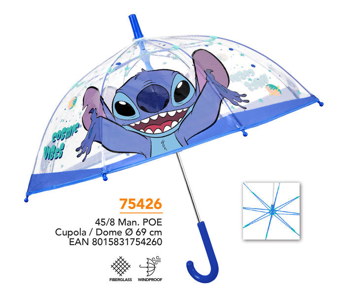 PARAGUAS INFANTIL 45/8 MAN, CUPULA POE LILO & STITCH | PERLETTI | 1 UNIDAD | 8015831754260