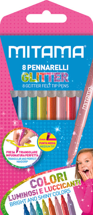 Rotuladores Triangulares Super Glitter 8 Colores | Mitama Papeleria Basica | Pack 1 Unidades