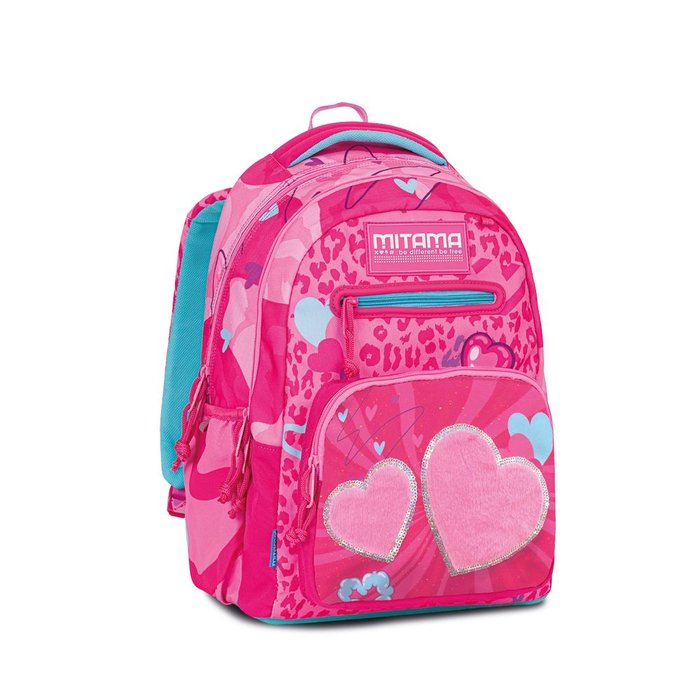 MOCHILA MITAMA NEW PLUS FURRY PINK CORAZONES ROSAS | MITAMA Imagen principal del producto