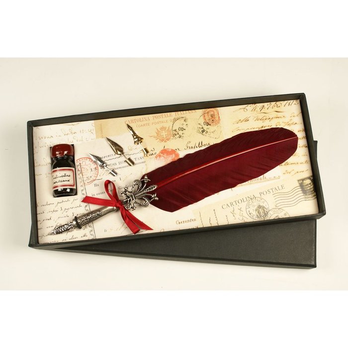 Set Pluma Decorada Roja con 4 Plumines y Tinta 10 cc Rubinato