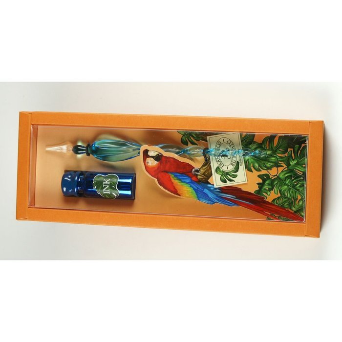 Set Pluma Vidrio Decorada con Tinta Naranja Rubinato Imagen principal del producto