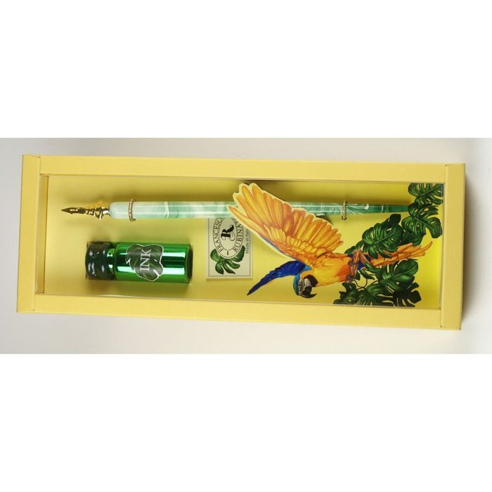 Set Pluma Vidrio y Tinta 10 cc Loros Amarillo Rubinato