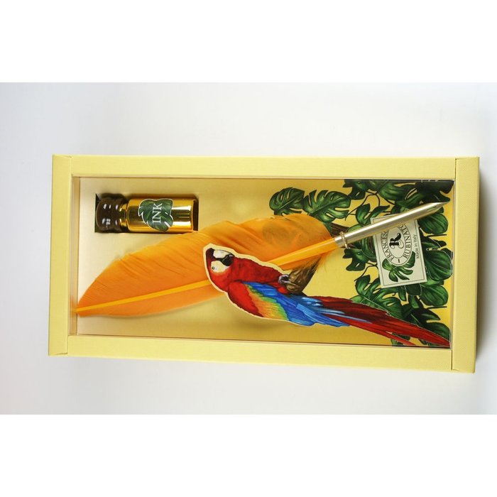 Set Pluma Madera Decorada Punta Metal y Tinta 10CC Loros Am Imagen principal del producto