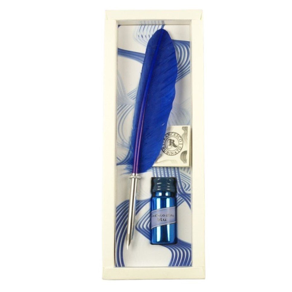 Set Pluma con Plumin Metálico y Tintero Azul Rubinato Imagen principal del producto