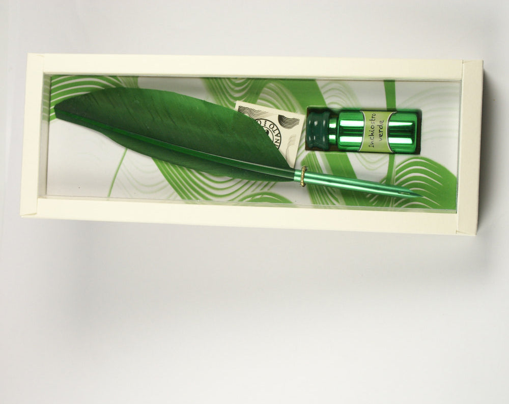 Set Pluma con Plumin Metálico y Tintero Verde Rubinato