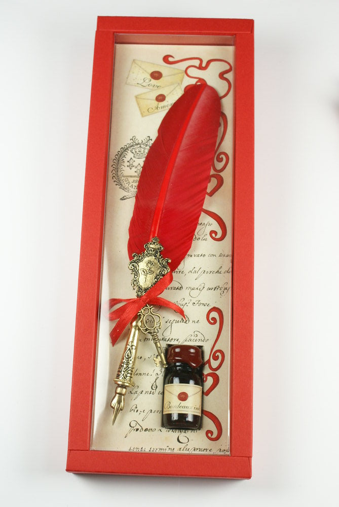 Set escritura pluma con portaplumas rojo y tinta Rubinato