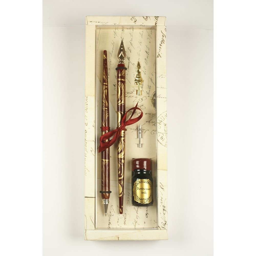 Set escritura Bordeaux Boligrafo portaplumas 3 plumillas Tin