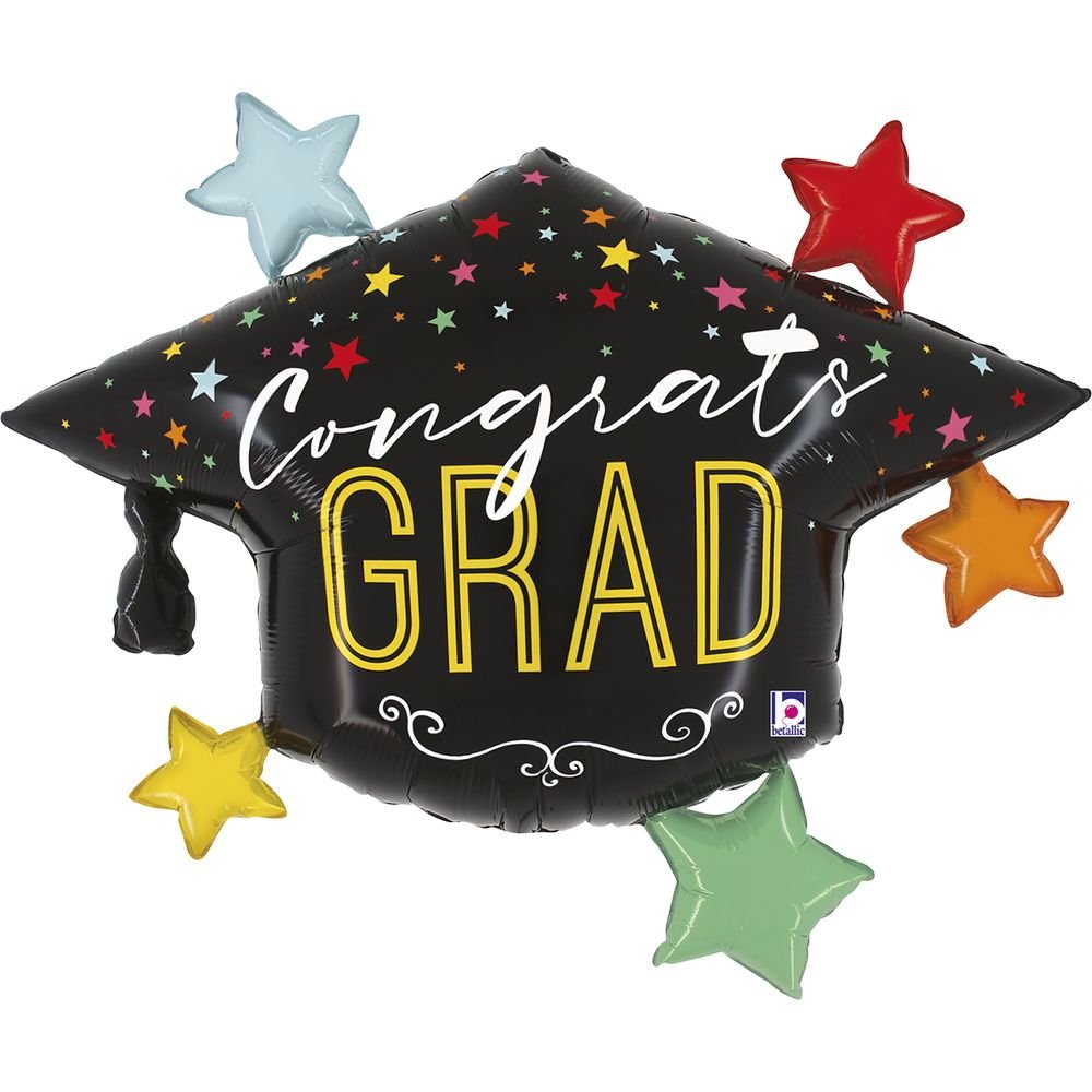 GLOBO SOMBRERO DE GRADUACION CON ESTRELLAS 79CM | GRABO BALLOONS | 1 UNIDAD | 8055513251786