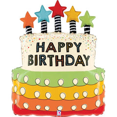 GLOBO PASTEL DE CUMPLEAÑOS VELAS ESTRELLAS 66CM | GRABO BALLOONS | 1 UNIDAD | 8055513252127