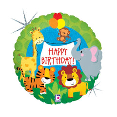GLOBO R18 CUMPLEAÑOS ANIMALES DE LA JUNGLA 46 CM | GRABO BALLOONS | ENVASE 5 UDS. UNIDAD | 8055513365698