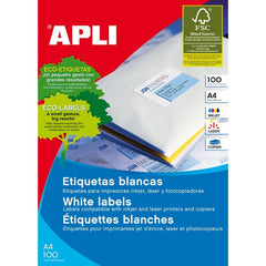ETIQUETAS BLANCAS PERMANENTES 38 X 21,2 MM 100 HOJAS | 1 UNIDADES | (APLI)