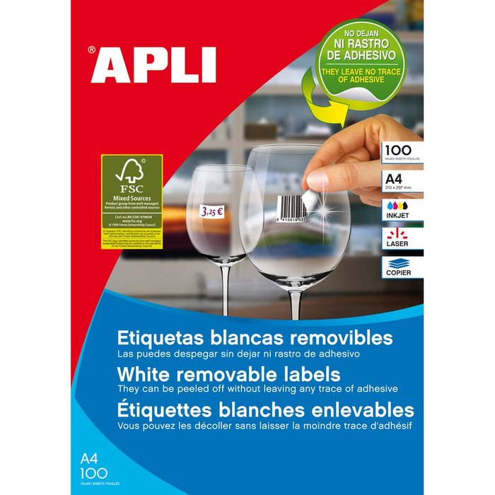 ETIQUETAS BLANCAS REMOVIBLES 48,5 X 25,4 MM 100 HOJAS | 1 UNIDADES | (APLI)