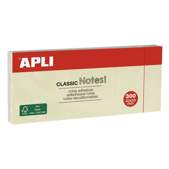 NOTAS ADHESIVAS 40X50 APLI AMARILLO BLISTER 3 TACOS 100 H | 12 UNIDADES | (APLI)