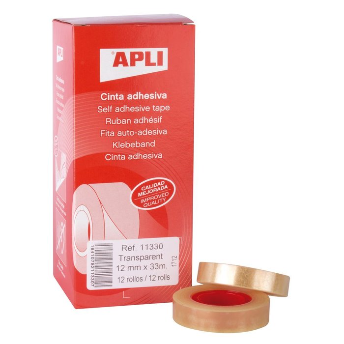 CINTA ADHESIVA TRANSPARENTE 12X33 APLI | 12 UNIDADES | (APLI)