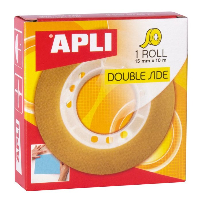 CINTA ADHESIVA DOBLE CARA 15 MM X 10 M | 20 UNIDADES | (APLI)