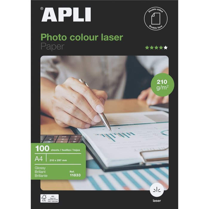 Papel Fotográfico Color Laser A4 210 g 100 Hojas APLI