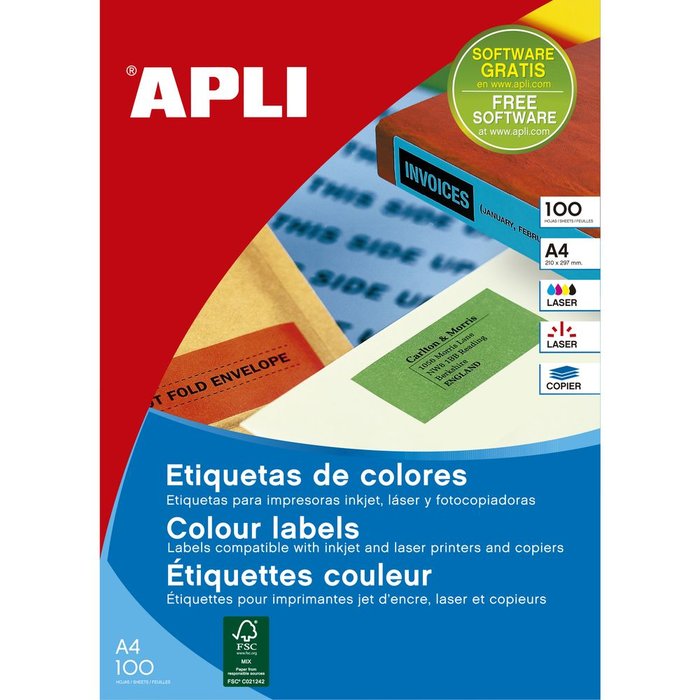 Etiquetas adhesivas C/100 hojas amarillas APLI PAPER