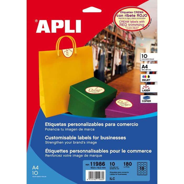 Etiquetas crema con ribete APLI 63,5x42,3mm, 10 hojas Imagen principal del producto