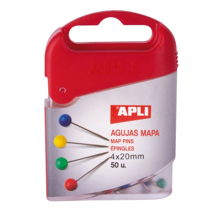 Caja 50 agujas señalizadoras mapas 4X20mm colores surtidos Imagen principal del producto