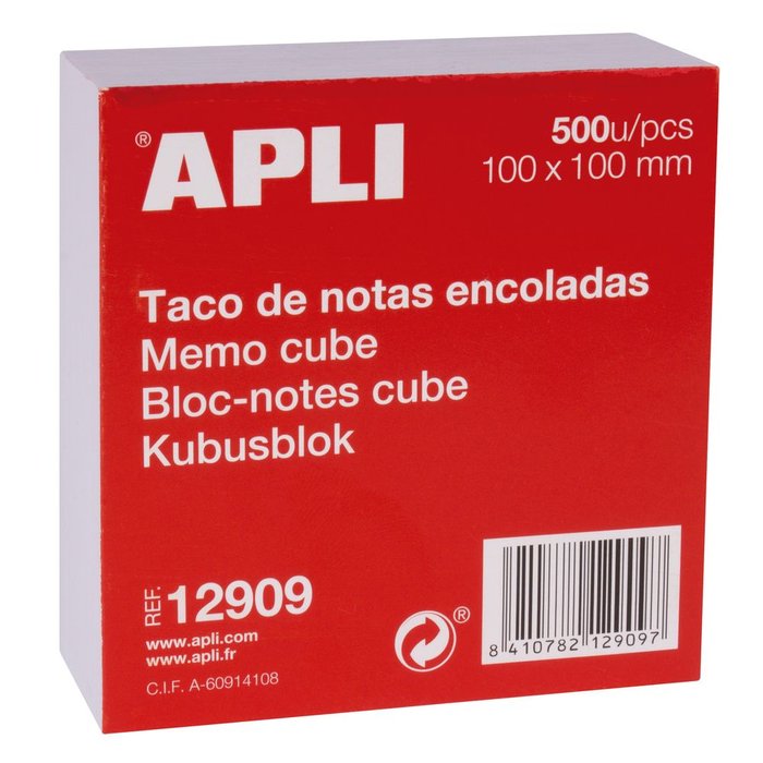 Taco de notas 100 x 100 mm 500 hojas blanco APLI