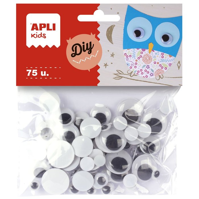 Ojos móviles negros redondos Apli Manualidades pack 75 unidades