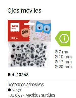Bolsa 100 Ojos Moviles Negros Redondos Medidas Surtidas
