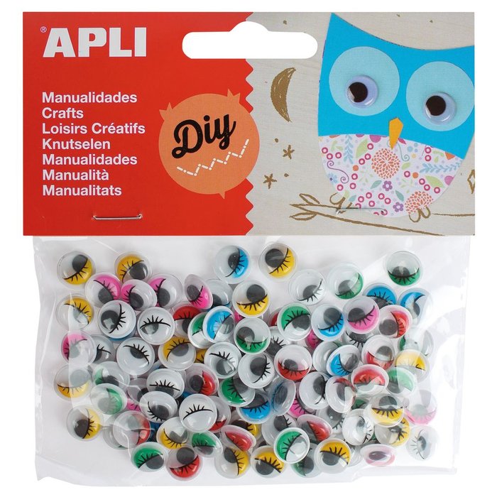 Bolsa 100 ojos moviles de colores redondos con pestañas colores surtidos