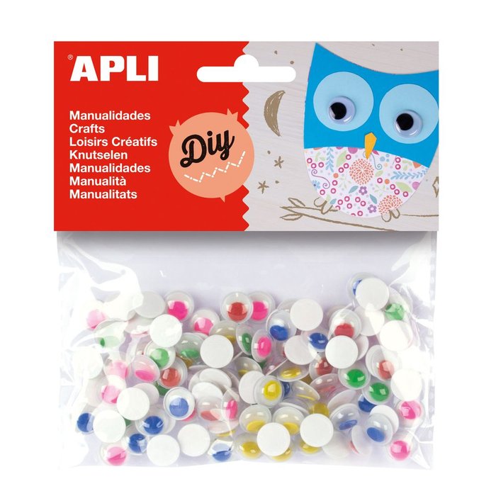 Ojos Móviles Color Redondos Adhesivos Surtidos Apli Manualidades Pack 100