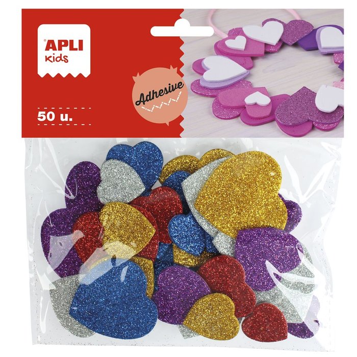Bolsa 50 Corazones Goma Eva Adhesivos Purpurina Surtidos