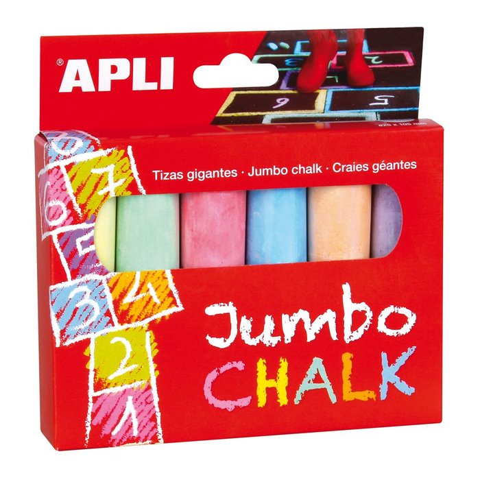 Tiza Apli Jumbo Redonda 6 Colores Surtidos Marca Apli